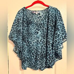 Jennifer Lopez Blue Leopard Print Blouse